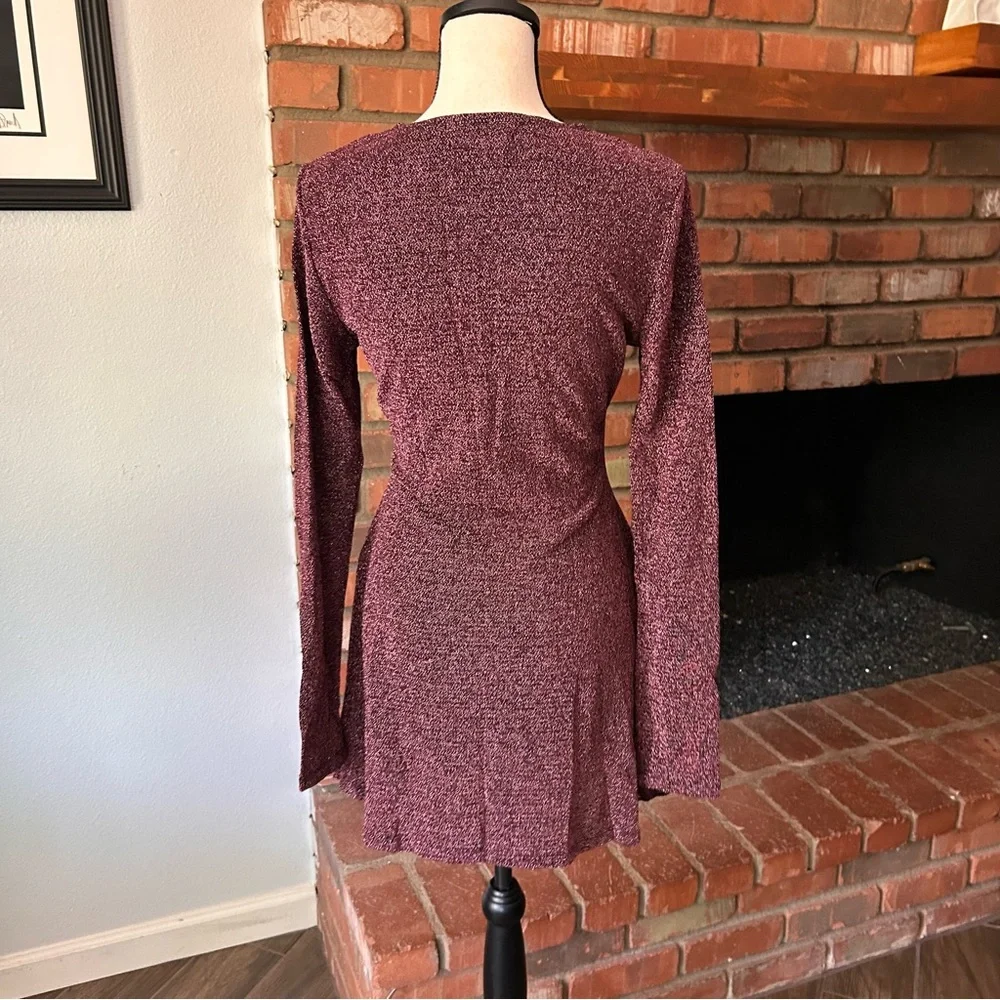 Reformation Riley Long Sleeve Mini Dress in Purple Metallic Sz L - Picture 7 of 9